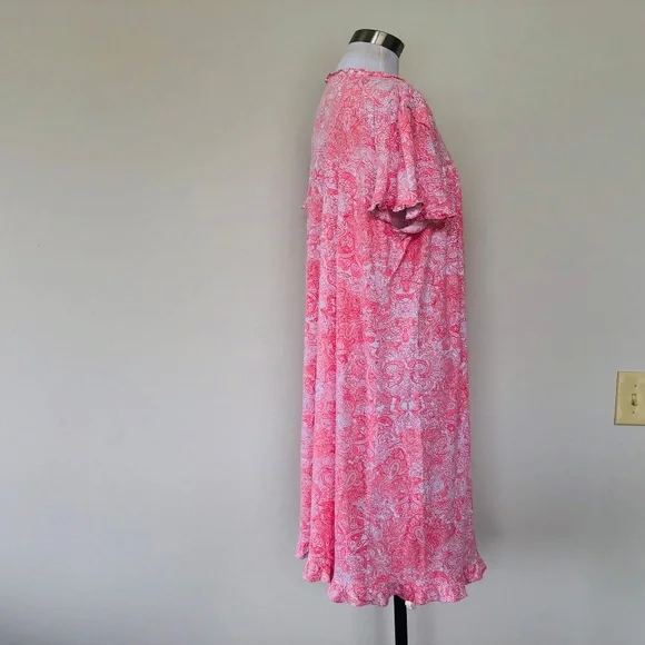 Coral Paisley Floral XL Nightgown SECRET TREASURES Ruffle Scoop Neck and Hem - Picture 6 of 9